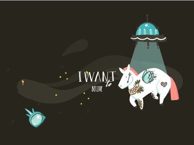 Want To Belive abstract alien art astronaut cosmonaut cosmos illustration space tattoo ufo unicorn