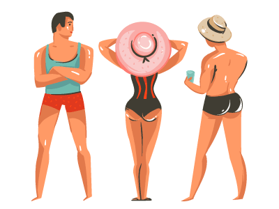 Summer Characters beach boy cartoon girl holidays illustrations people people characters summer swimming pool