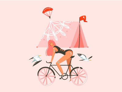 Girl On Bike beach bike bikini camping character fitness girl illustration people sport summer vector