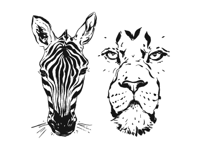 Graphic Animals abstract animals art drawing drawing ink hand draw illustration inked lion paint brush painting portrait safari sketch zebra