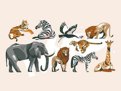 Safari animals abstract animal print art cartoon clipart design digital digitalart elephant giraffe illustration lion safari tiger vector zebra