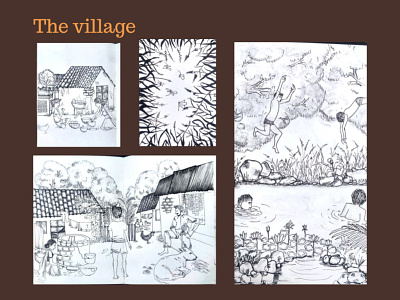 Ektal village drawing graphic design illustration sketch treditional art ui village sketch