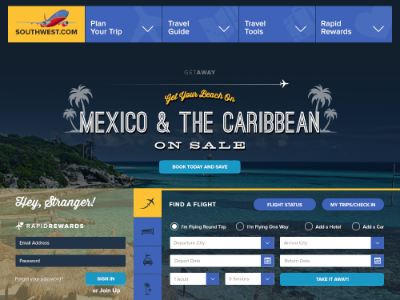 Southwest Airlines Site Redesign airline blue form navigation sign up site redesign travel ui ux web design website yellow