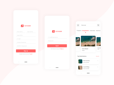 Travel App Home Page, Sign in and Sign up Page Design