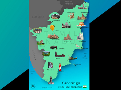 Tamilnadu invite post card chennai india map navigation philatelist postcard tamilnadu