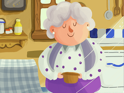Aurora grandma illustration kitchen procreate