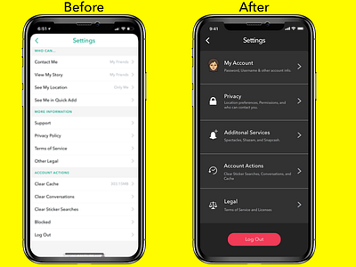 Snapchat settings redesign ios product design redesign settings snapchat ux