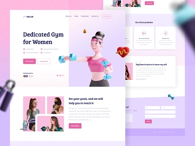 Gelud: A women gym landing page clean colorful cute design girl girly gym health landing page landingpage pastel pink purple soft sport ui ux web website women