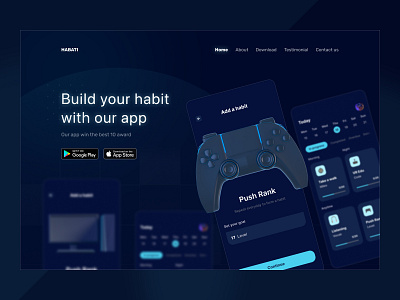 Habit management landing page 🎮 cool dark dark mode game glow glow in the dark header hero hero section landing landing page lit playstation task task management ui user interface ux web website