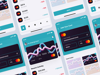 Mobile banking app 💳 add your card app application bank clean credit card debit card finance financial financial history income marketing mastercard mobile app mobile banking mobile phone money outcome ui ux