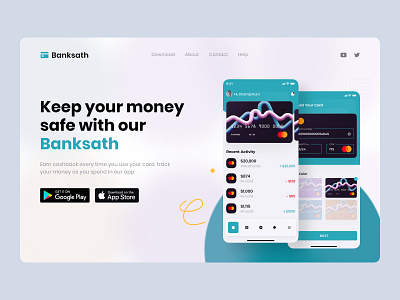 Mobile banking hero section 💳 bank banking app card clean coin credit debit finance financial fintech hero hero section landing landing page mobile banking money tosca ui web website