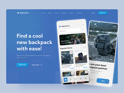 Bapackmu - a backpack store hero section 🎒 adventure animation backpack bag colorful glow in the dark hero hero section interaction journey landing landing page landingpage marketplace online store shopify store ui web website