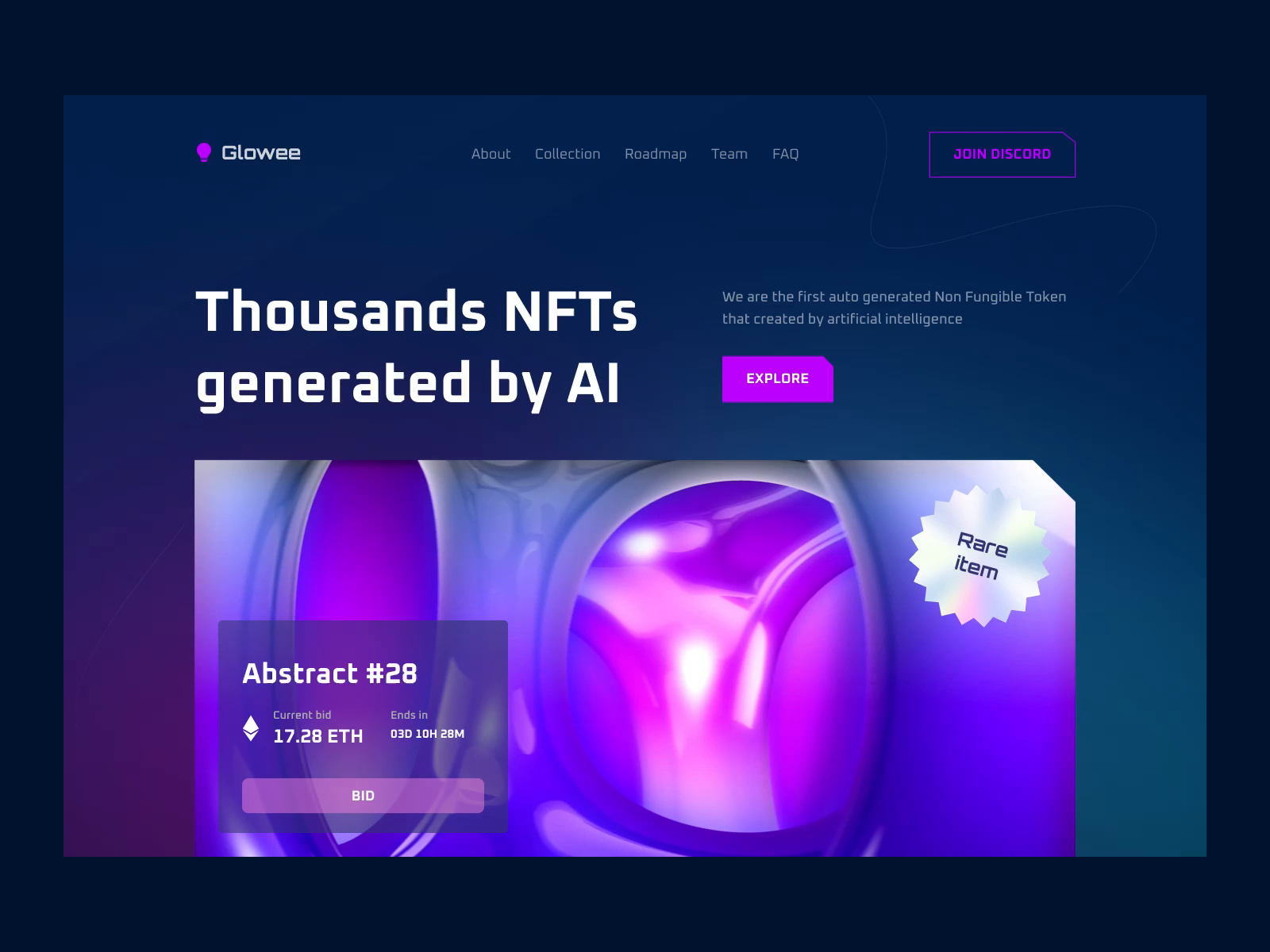 🔊 SOUND ON - NFT Marketplace 🦄 animation blockchain colorful crypto exchange crypto trade crypto website cryptocurrency dark dark mode ethereum glow glow in the dark hero section landing page magic nft non fungible token token ui website