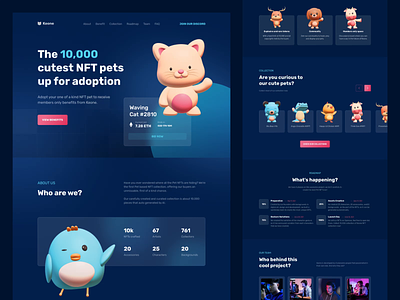 Pet NFT Marketplace (full animation) 😼 animation blockchain colorful crypto website cute dark mode design for sale ethereum glow glow in the dark landing page meta metaverse nft non fungible token pet token ui web website