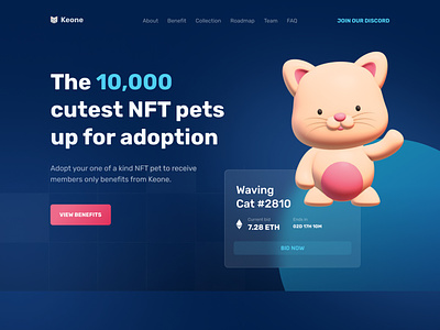 Pet NFT Marketplace (full animation) 😼 crypto website ethereum cute website web landing page pet colorful glow in the dark glow dark mode blockchain token non fungible token nft metaverse meta design for sale animation ui