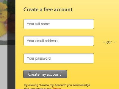 Create an Account create account grey inputs signup yellow