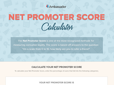 Net Promoter Score Calculator ambassador calculator icons landing page pattern proxima referral score