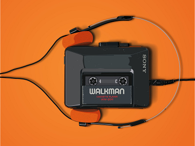 WALKMAN - Illustration black cassette player cassette tape creative design graphicdesign illustration orange vector walkman