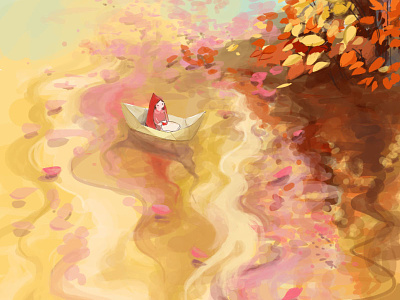 Little Red Riding Hood On Water illustration