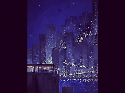 Night illustration for Hong Kong hk illustration