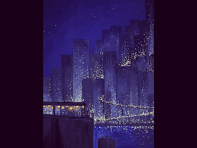 Night illustration for Hong Kong