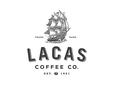 Lacas Logo branding lacas coffee company logo roger xavier scratchboard ship woodcut
