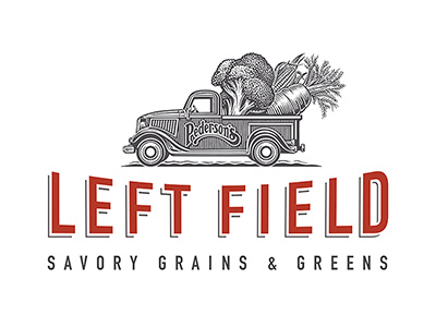 Left Field Logo branding left field savory grains greens logo pick up truck roger xavier scratchboard vegetables woodcut