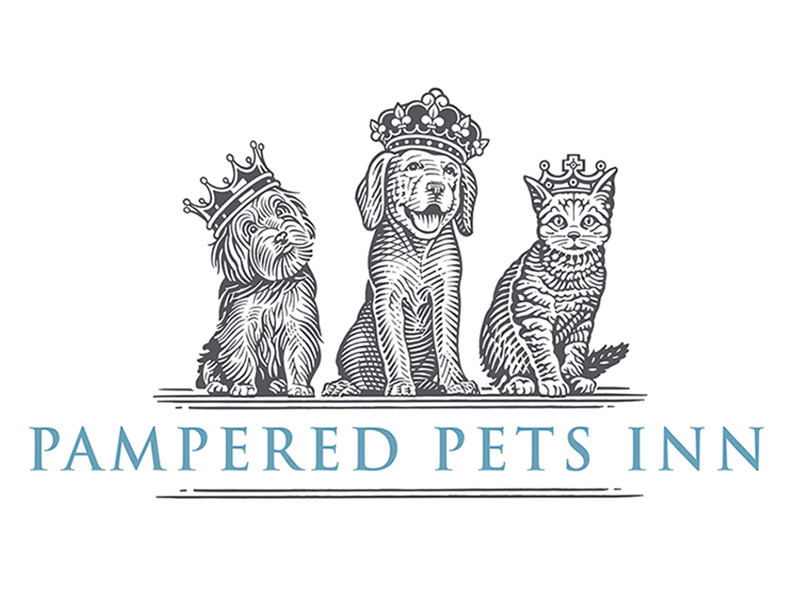 Pampered Pets Inn Logo woodcut pets cat puppy dog pampered pets inn dominos pizza scratchboard logo