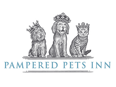 Pampered Pets Inn Logo cat dog dominos pizza logo pampered pets inn pets puppy scratchboard woodcut