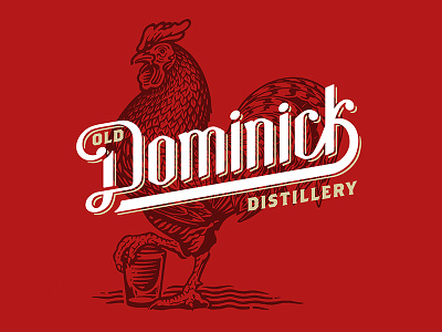 Old Dominick Distillery beverage brand dominos pizza logo old dominick distillery packaging portrait rooster scratchboard whiskey woodcut