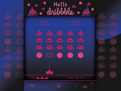 Hello dribbble debut design flat hello dribbble illustration space invaders vector
