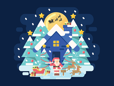 Christmas art christmas colourful design detailed flat illustration newyear reindeer santa vector