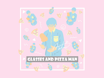Glasses and Pizza man. art boy colorful flat glasses illustration logo pastel color pizza