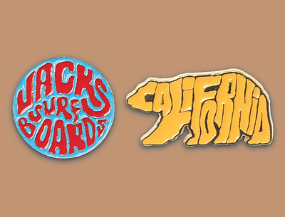 Enamel Pins for Jack's Surfboards branding design hand drawn identity illustration illustrator lettering logo type typography vector