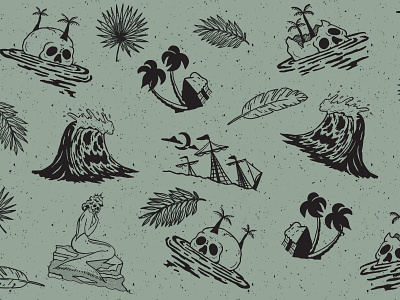 Shipwreck Island Pattern design hand drawn illustration illustrator pattern skulls vector