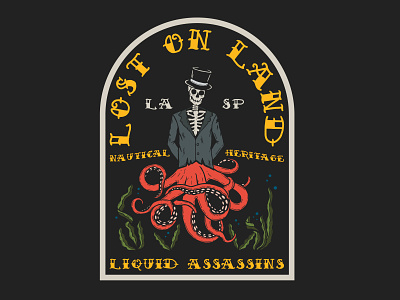 Lost on Land - Liquid Assassins Graphic apparel branding california design fishing t shirt hand drawn illustration illustrator lettering typography vector