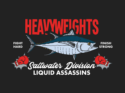 Heavyweights - Liquid Assassins Graphic apparel design apparel graphics branding california design fishing t shirt hand drawn illustration illustrator lettering typography vector