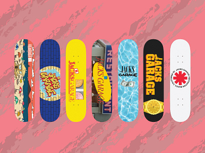90's Inspired Skate Decks (Concepts only) - Garage Skate Shop action sports branding california design hand drawn illustration illustrator lettering logo skateboard typography vector