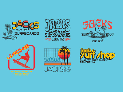 Jack's Surfboards 70's Collection action sports apparel design apparel graphics design hand drawn illustration illustrator lettering logo surfing type design typography