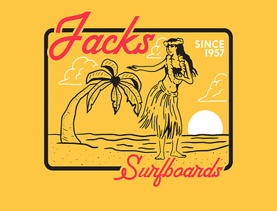 Jacks Surfboards T-shirt graphic branding design hand drawn identity illustration lettering logo type typography vector
