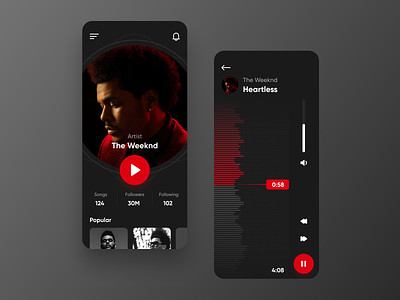 Music Player (Concept) album app app design artist clean dark icon ios music music player play shadow song ui uidesign ux volume