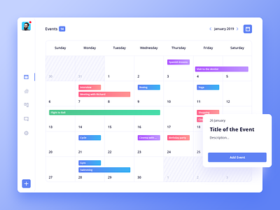 Events Manager - Dashboard app calendar clean dashboard date event flat icon ios light manager time ui