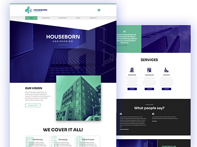 Houseborn Engineering - Site blue blueprint branding design engineering graphic internet landing logo page site teal turqoise ui ux website