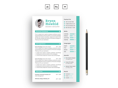 Bryen Hawkid Designer/Developer Resume Template bankers resume clean resume creative resume cv infographic resume job seekers modern resume professional resume resume resume mac pages student resume word resume