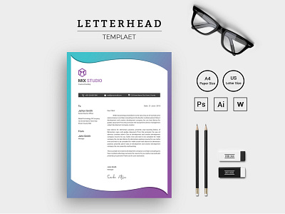 Creative And Modern Letterhead Corporate Identity Template clean colorful corporate creative editable elegant ipad letter letterhead modern pad print ready simple sleek stationery stylish