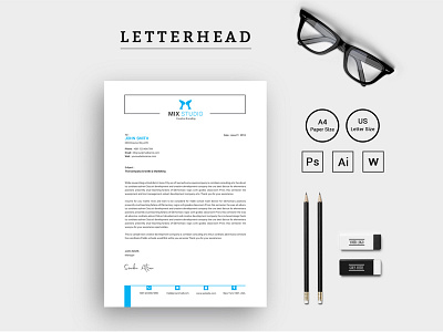 Mixed Studio Corporate Letterhead Corporate Identity Template clean colorful corporate creative editable elegant ipad letter letterhead modern pad print ready simple sleek stationery stylish