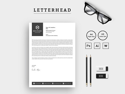 Mix Studio Creative Letterhead Corporate Identity Template clean colorful corporate creative editable elegant ipad letter letterhead modern pad print ready simple sleek stationery stylish