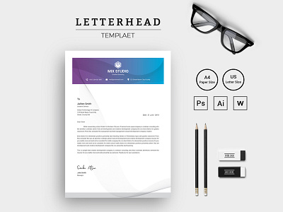 Modern & Creative Letterhead Corporate Identity Template clean colorful corporate creative editable elegant ipad letter letterhead modern pad print ready simple sleek stationery stylish