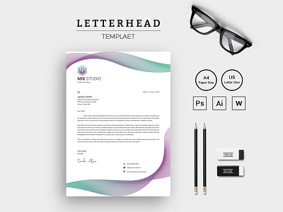 Mix Studio Corporate Letterhead Corporate Identity Template clean colorful corporate creative editable elegant ipad letter letterhead modern pad print ready simple sleek stationery stylish