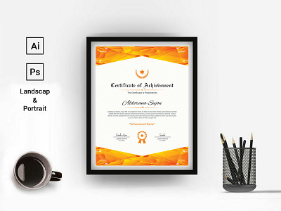 Modern Geometric Certificate Template award certificate completion corporate decorative diploma elegant excellence excellence certificate frame graduation green modern multicolor ornaments paper certificate print print template professional red simple simple certificate template vintage yellow certificate